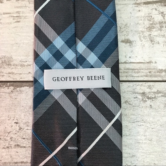 Plaid Men’s Silk Tie Blue Gray Beene - Picture 2 of 7